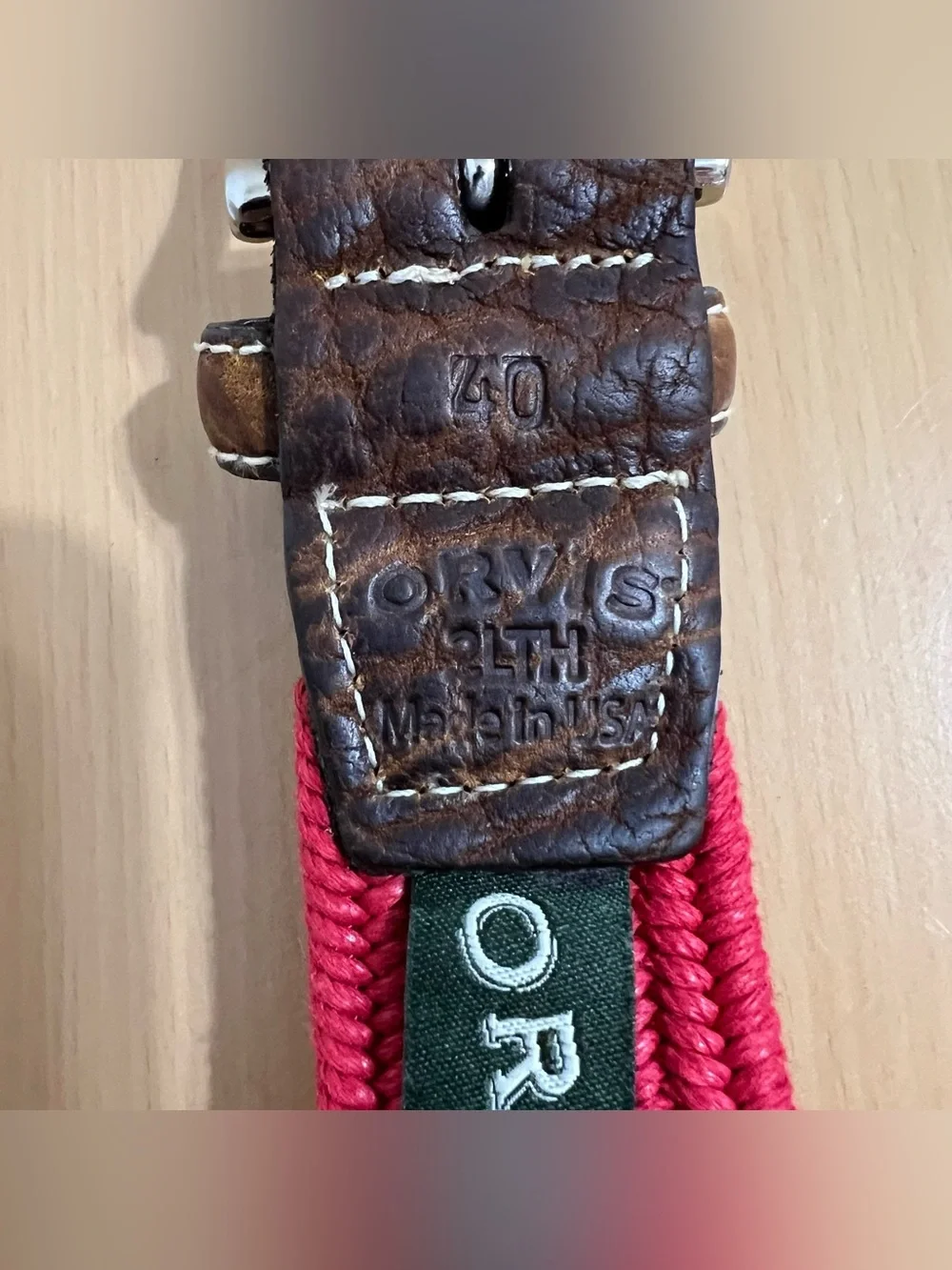 Vtg Made in USA ORVIS Men's Red Cotton Braided Belt with Leather Trim Size 40